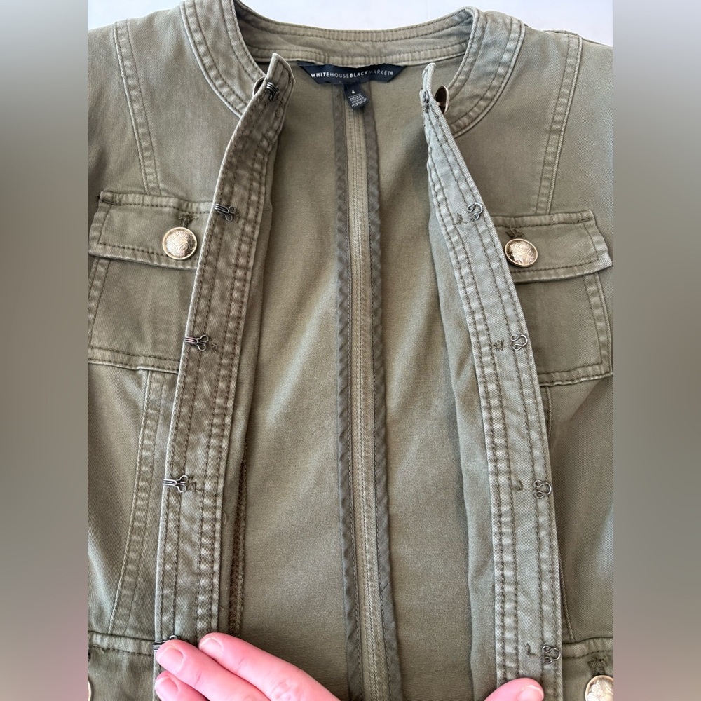 White House Black Market Olive Jacket with Gold Accents 4 - Picture 4 of 10